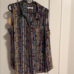 Liz Claiborne Multicolor Sheer Sleeveless Button-Front Top